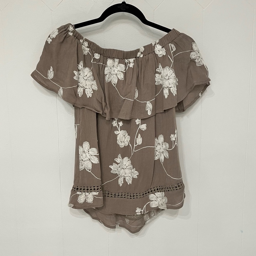 Embroidered Floral Off The Shoulder Top